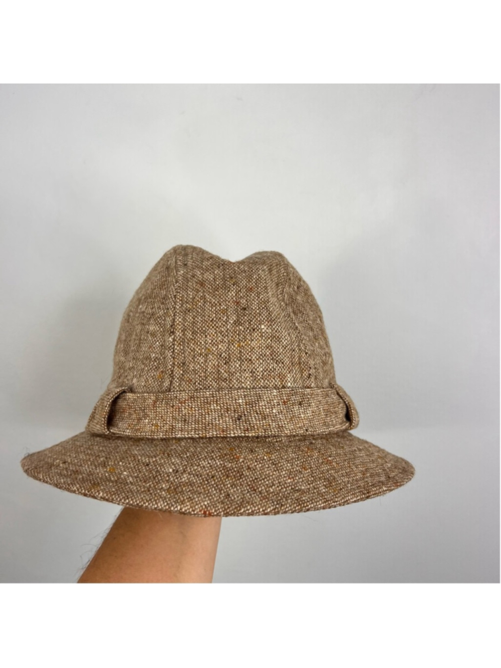 Vintage 70s Biltmore union made tan brown wool blend tweed fedora grandpa hat L - Picture 2 of 13